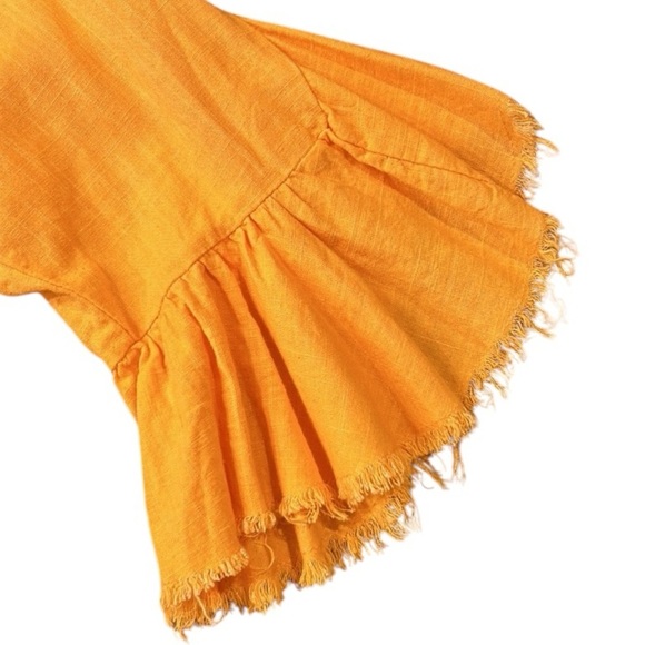 Umgee Linen Blend Raw Hem Square Neck Loose Fit Top Tangerine Size Medium - Picture 13 of 13